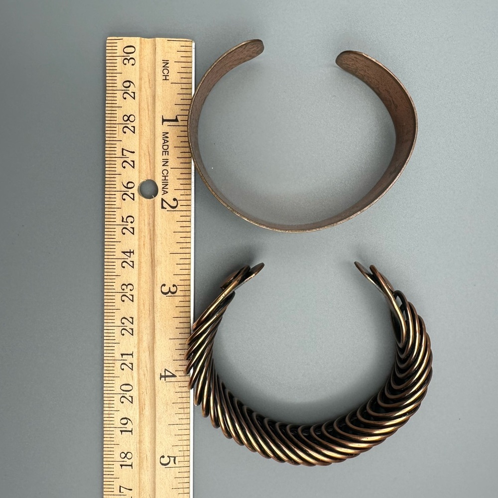 Lot of 2 VTG Copper Cuff Bracelets Adjustable Modernist & Boho Styles - Picture 5 of 13